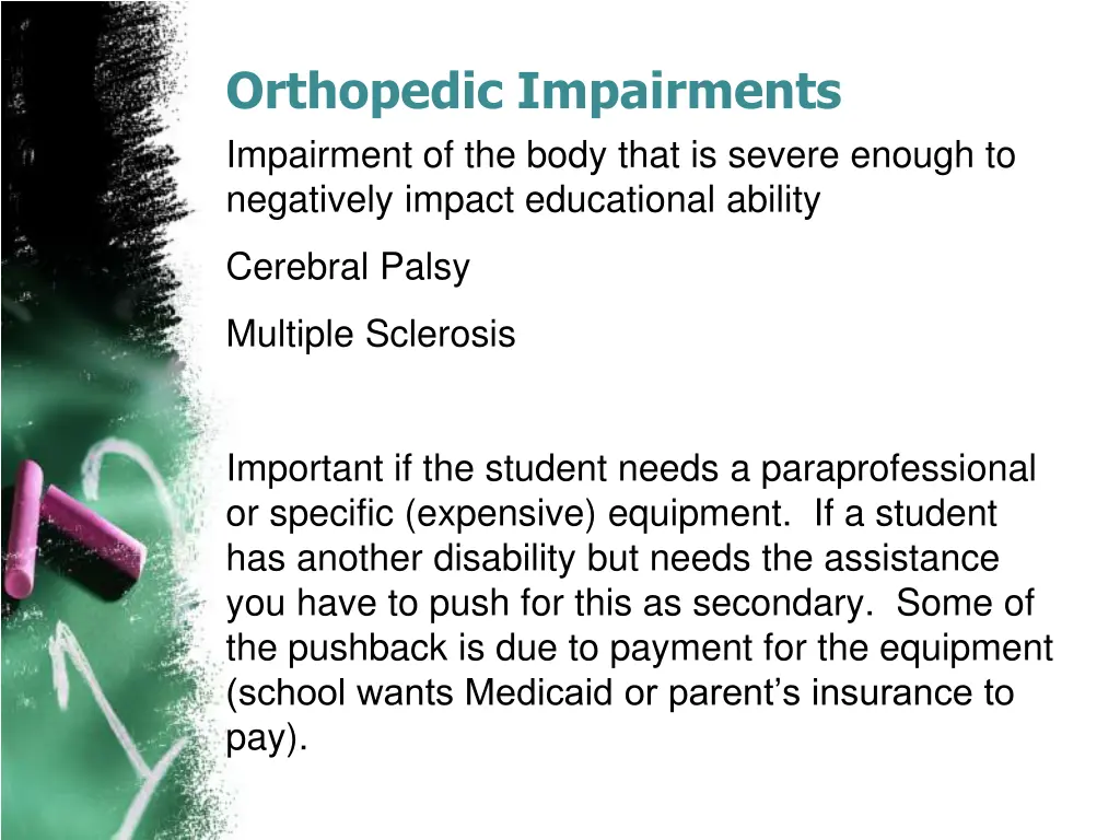 orthopedic impairments impairment of the body