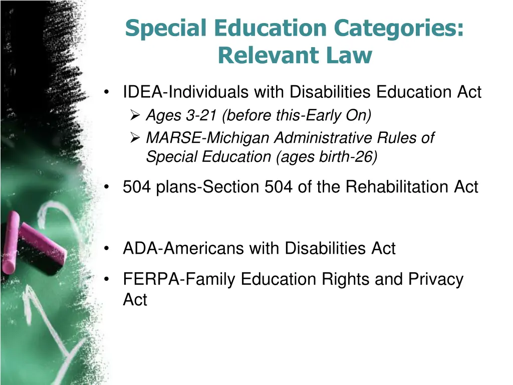special education categories relevant law