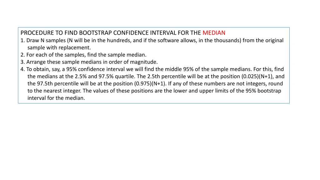 procedure to find bootstrap confidence interval
