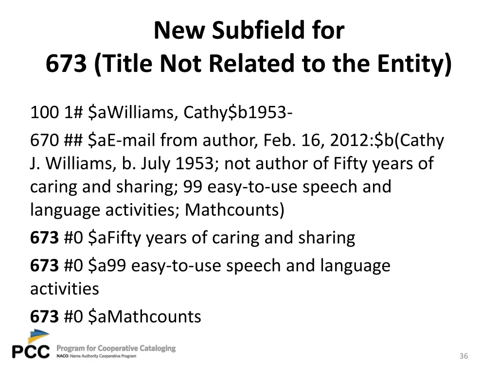 new subfield for 1