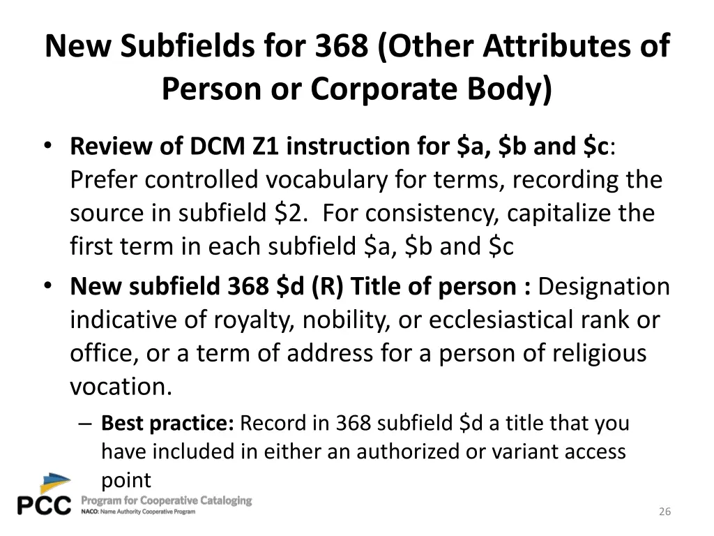 new subfields for 368 other attributes of person 1