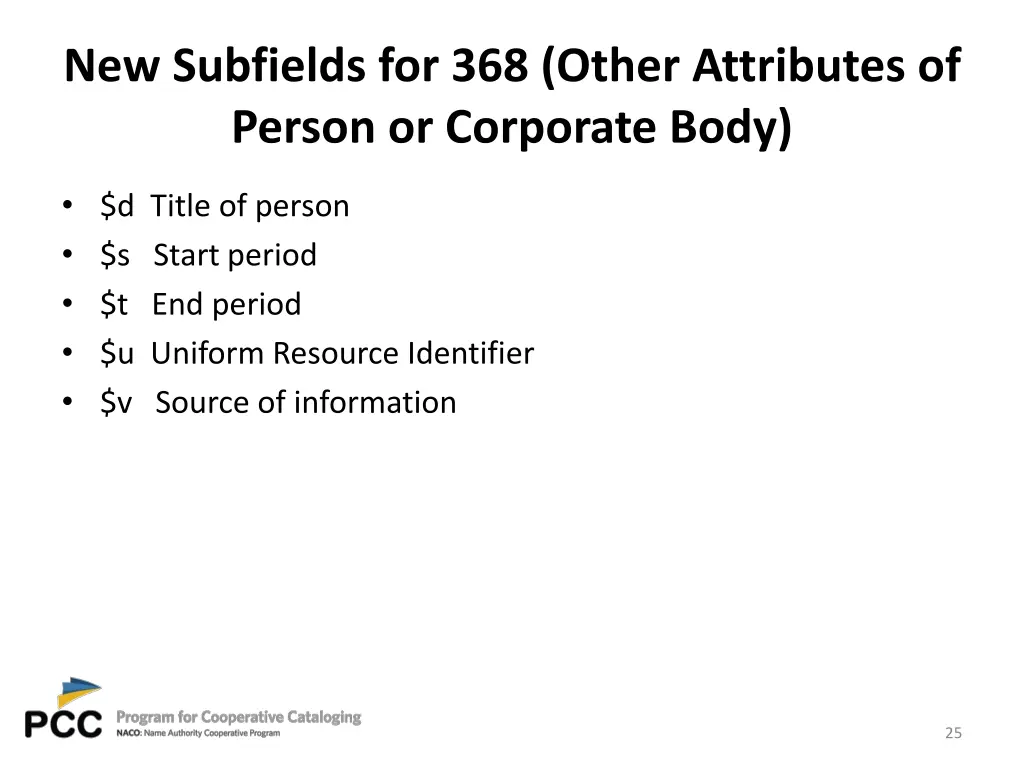 new subfields for 368 other attributes of person