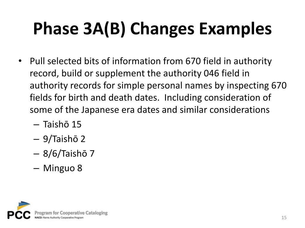 phase 3a b changes examples