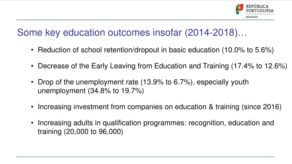 some key education outcomes insofar 2014 2018