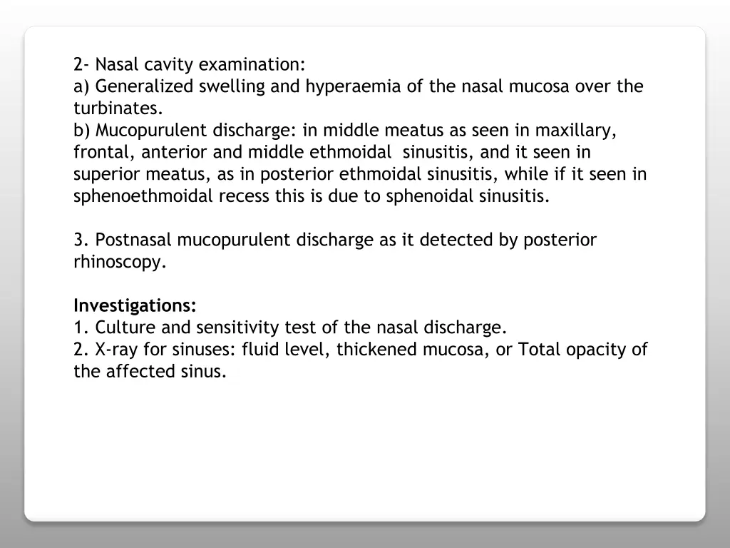 2 nasal cavity examination a generalized swelling