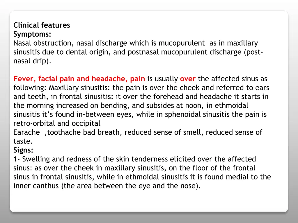 clinical features symptoms nasal obstruction