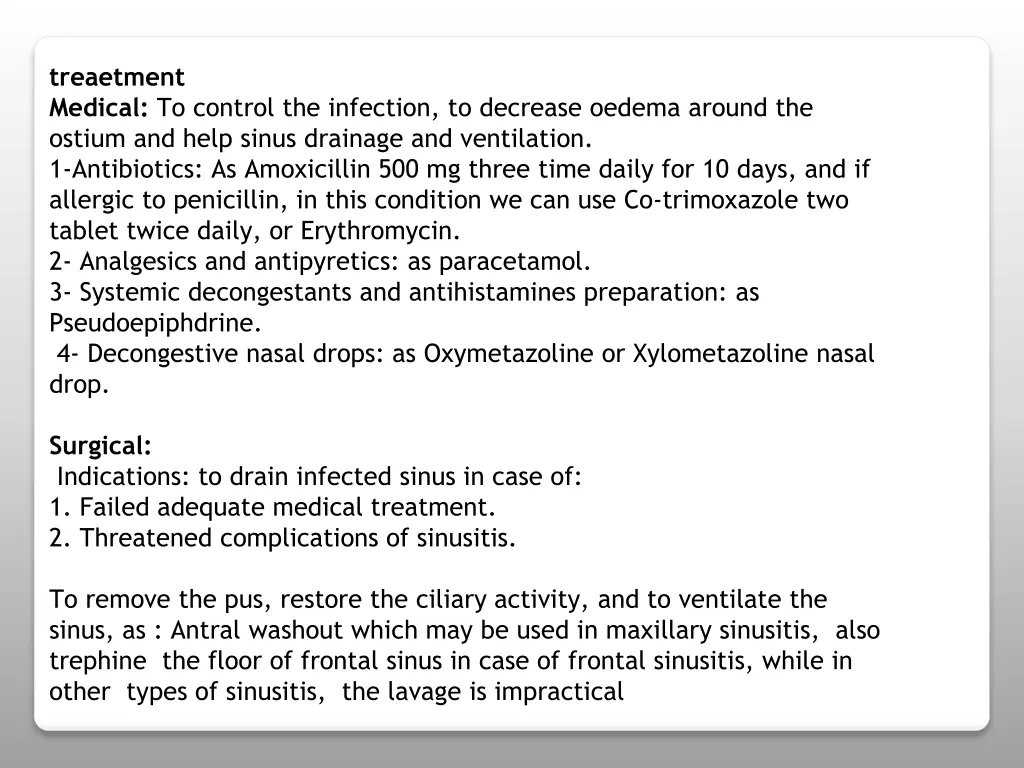 treaetment medical to control the infection
