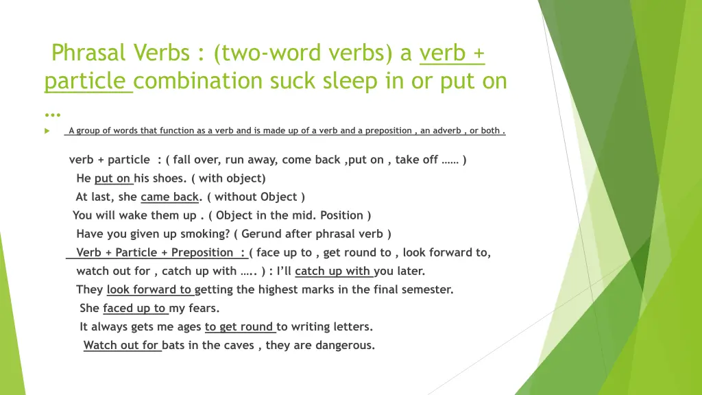 phrasal verbs two word verbs a verb particle