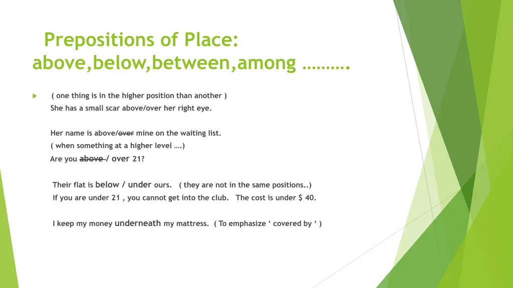prepositions of place above below between among