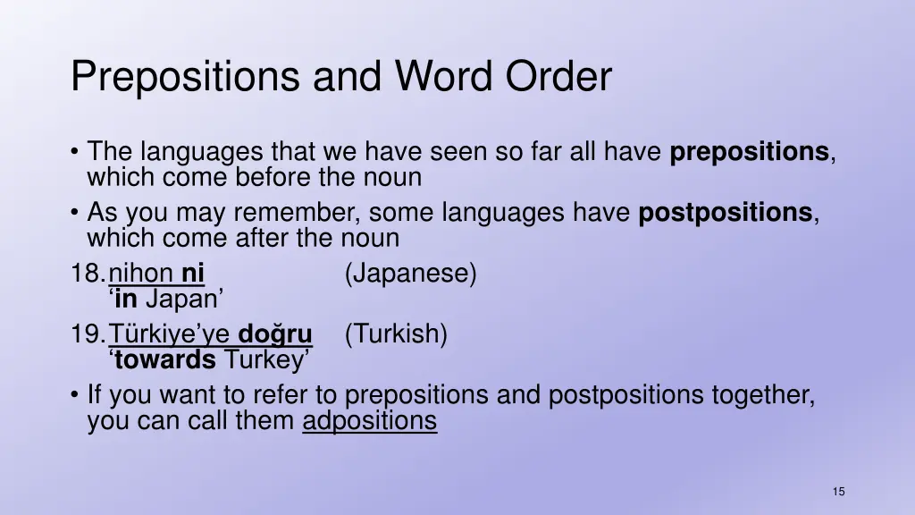 prepositions and word order