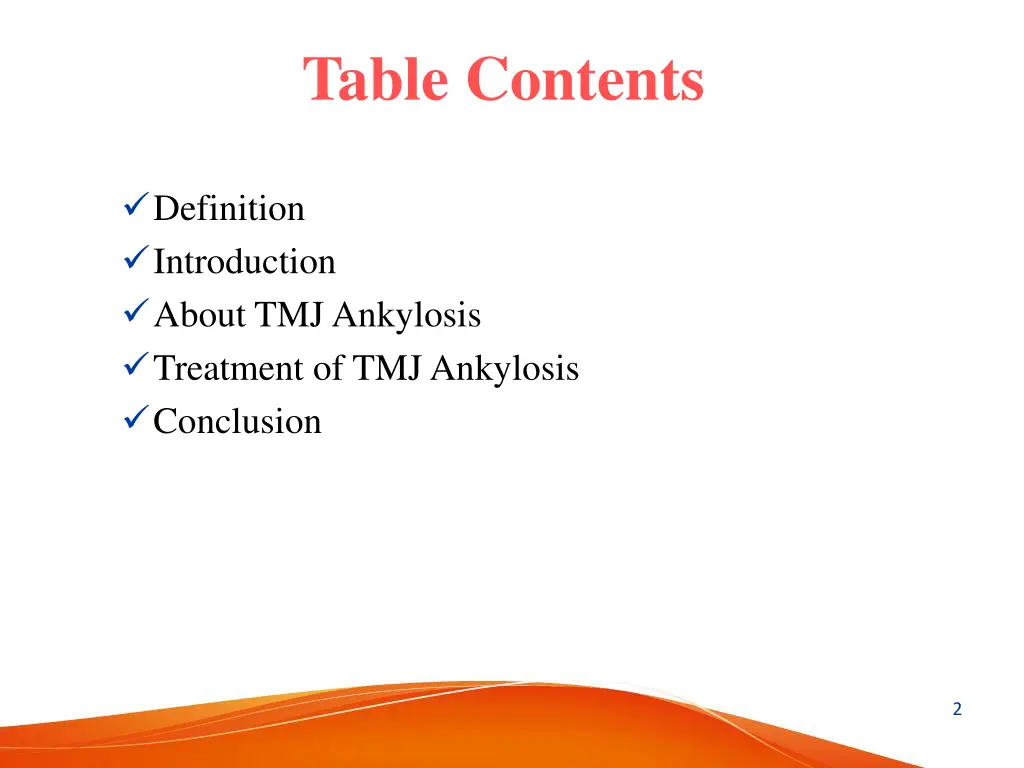table contents