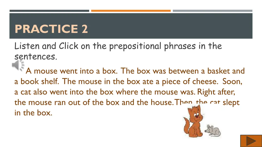 practice 2 listen and click on the prepositional
