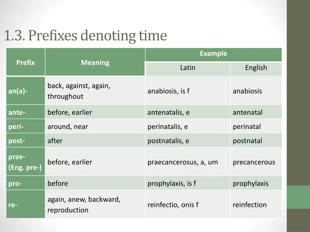 1 3 prefixes denoting time