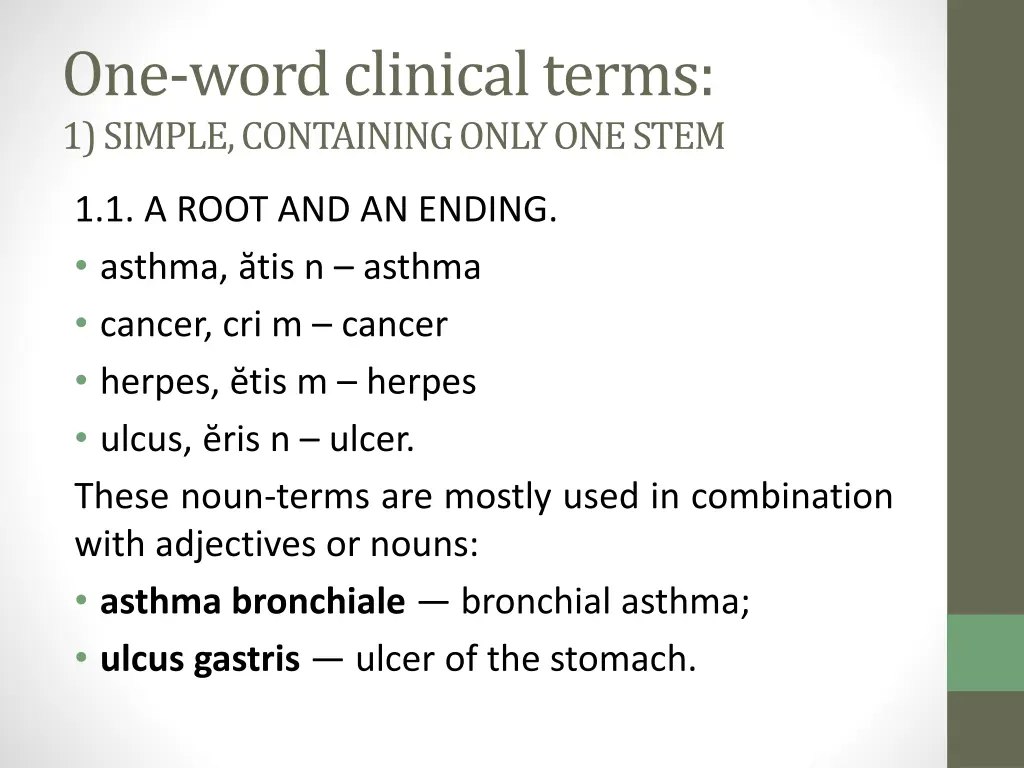 one wordclinicalterms 1 simple containing only