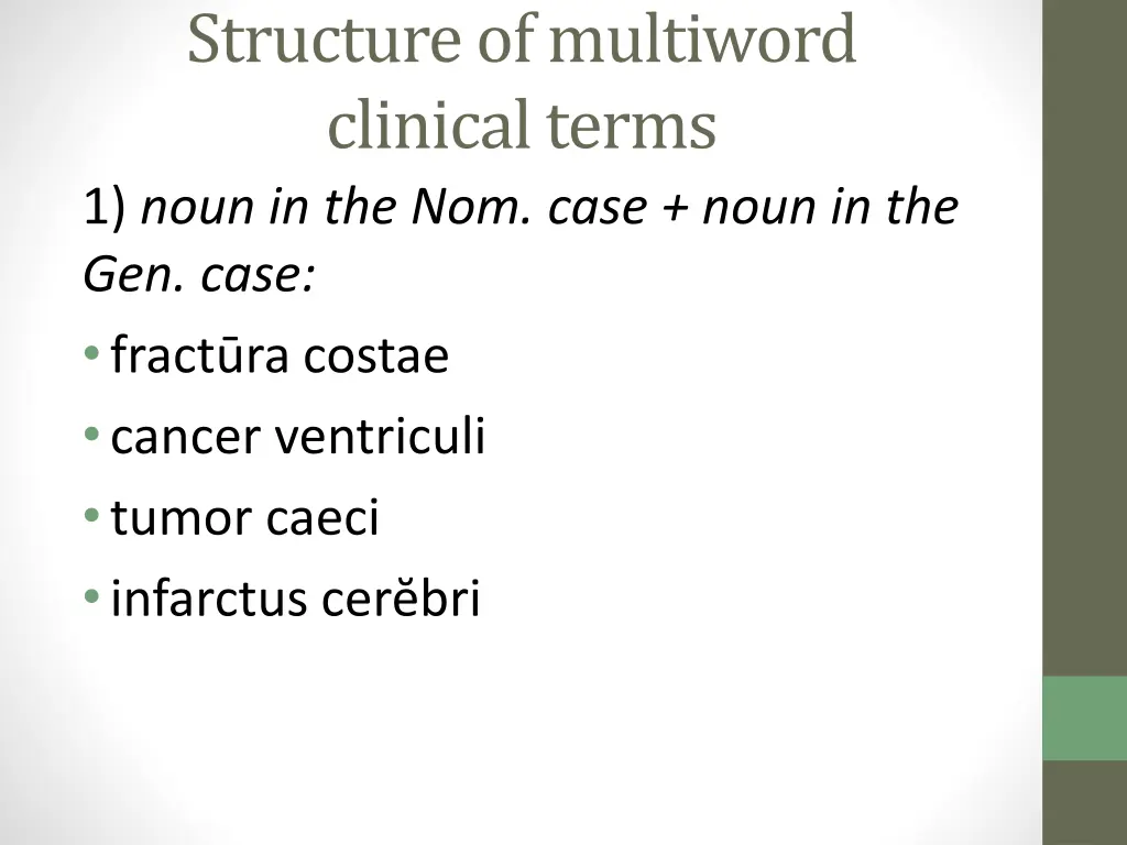 structure of multiword clinical terms 1 noun