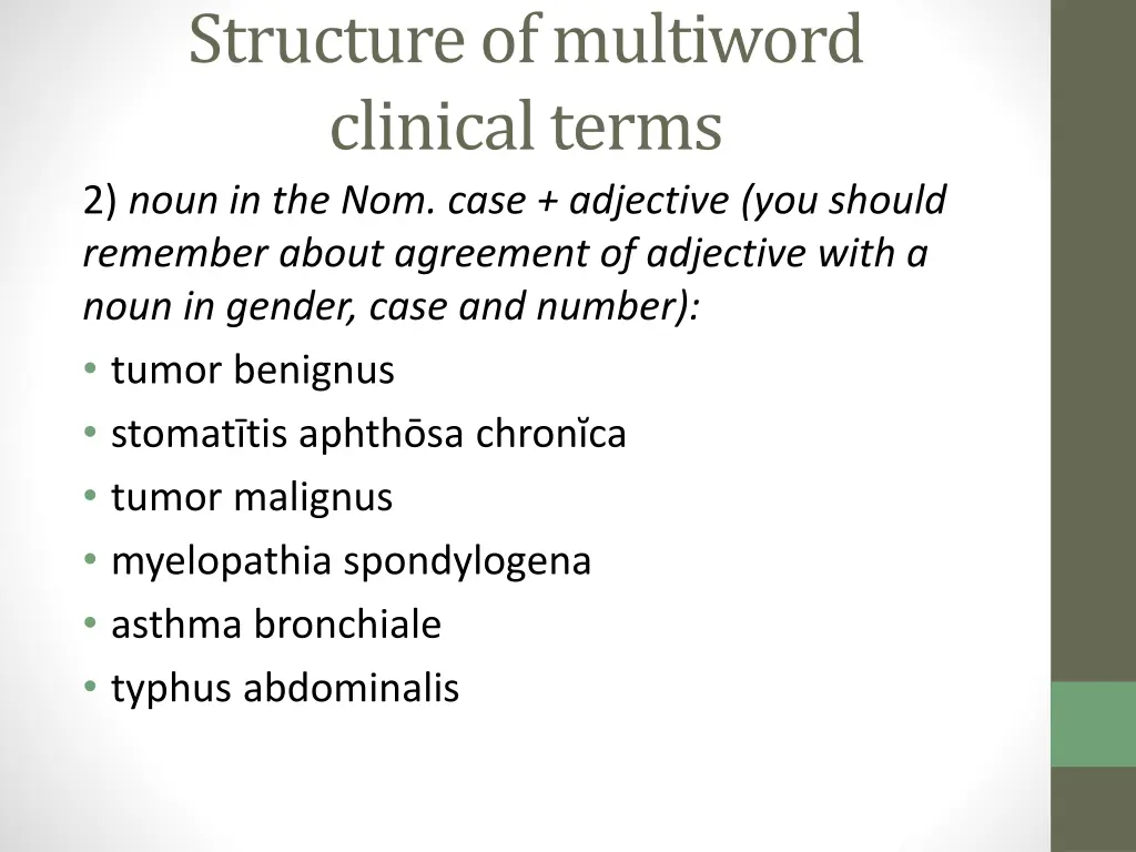 structure of multiword clinical terms 2 noun