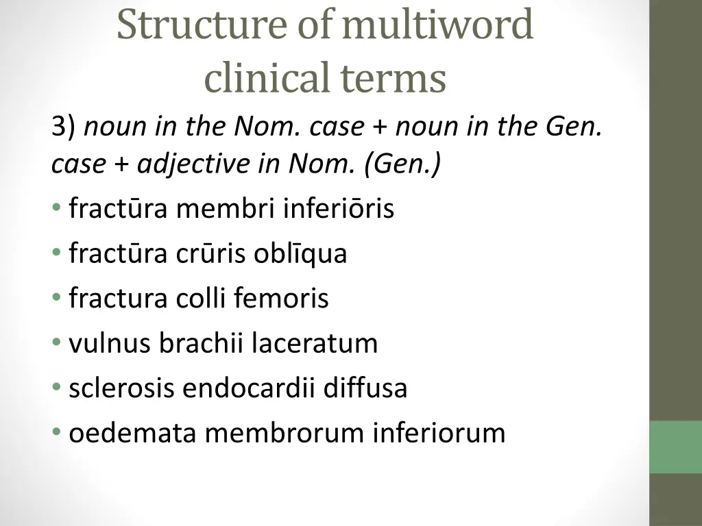 structure of multiword clinical terms 3 noun