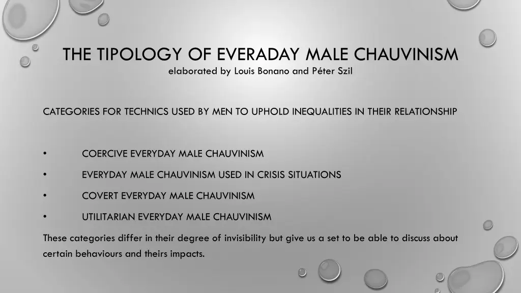 the tipology of everaday male chauvinism