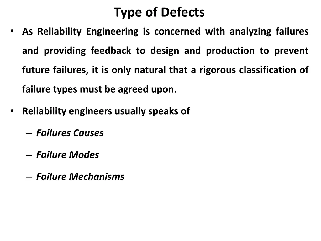 type of defects