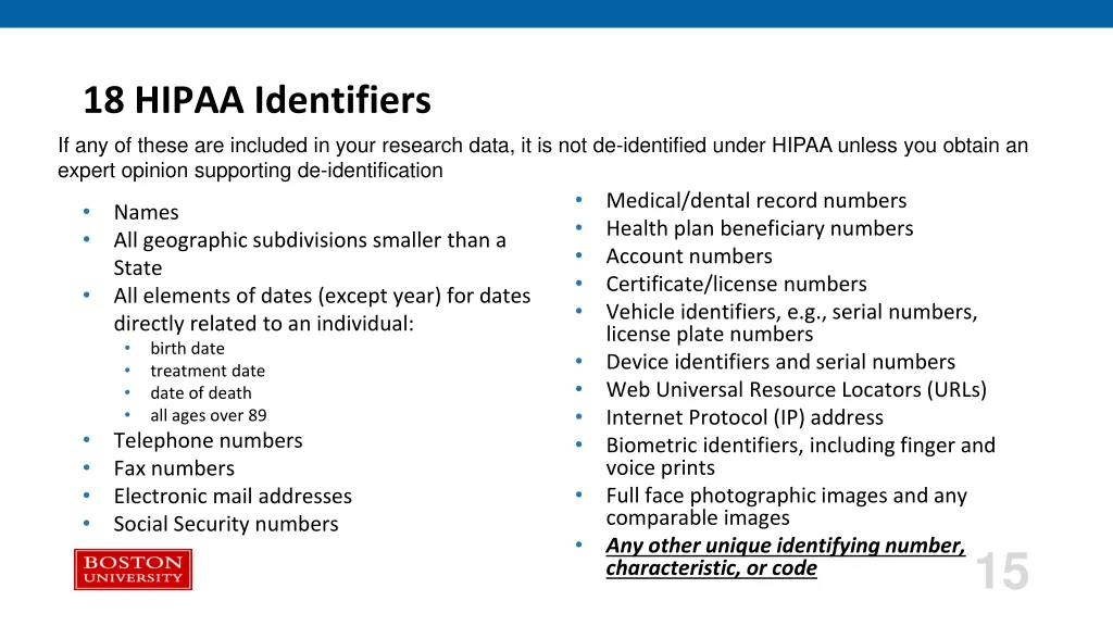 18 hipaa identifiers if any of these are included