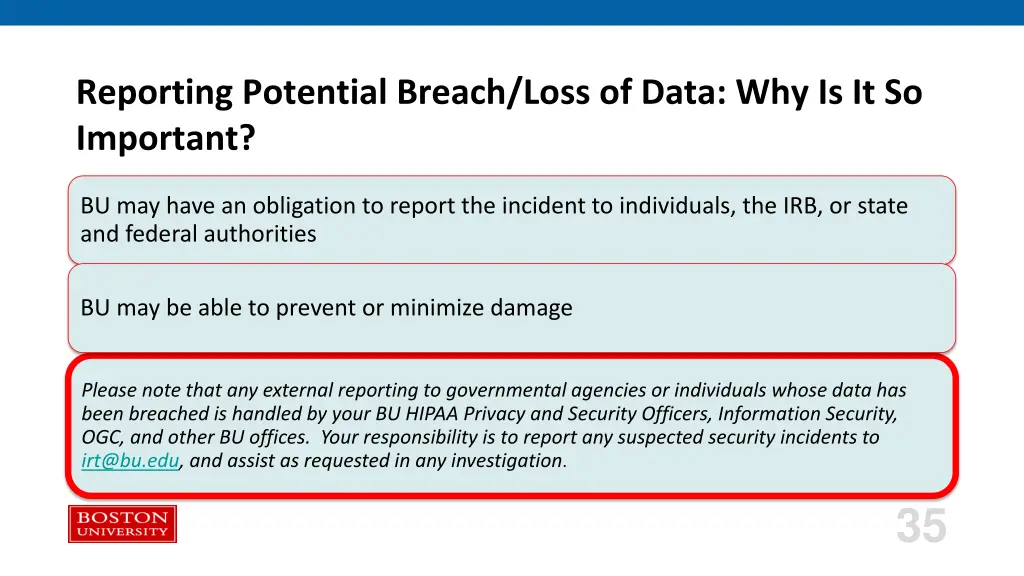 reporting potential breach loss of data