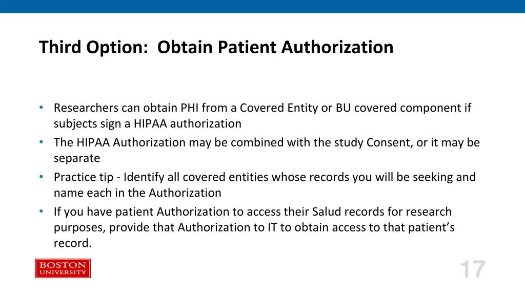 third option obtain patient authorization