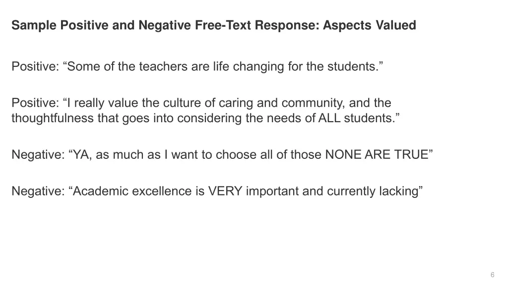 sample positive and negative free text response