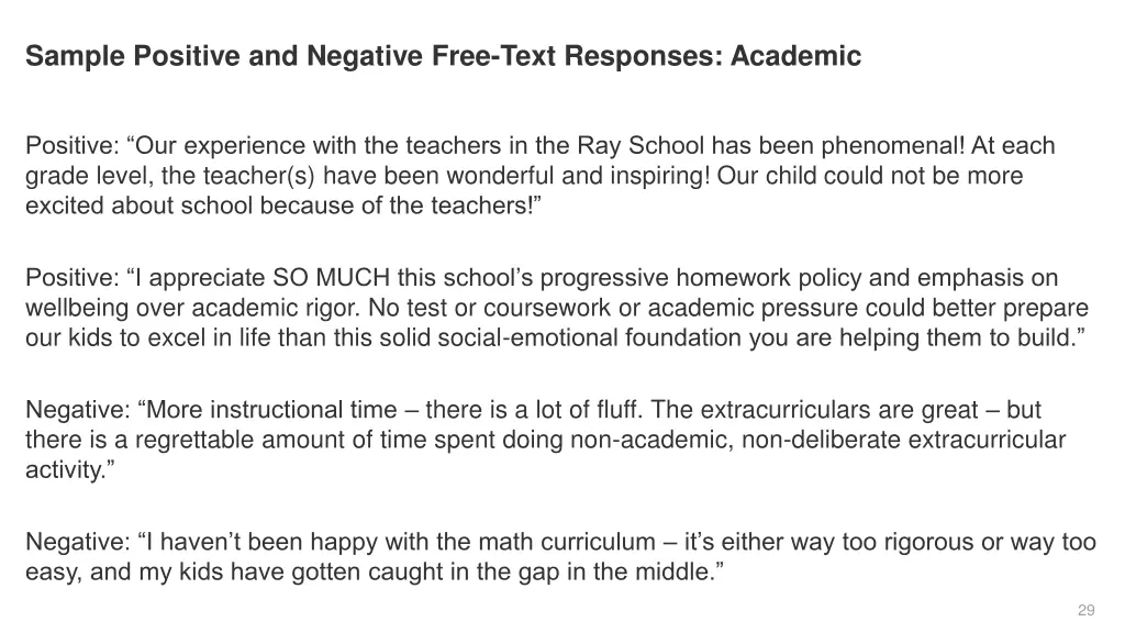 sample positive and negative free text responses 2