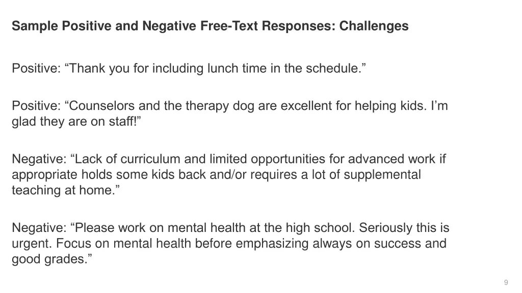 sample positive and negative free text responses