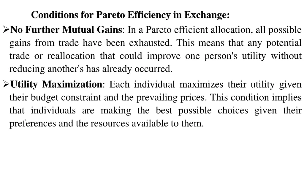 conditions for pareto efficiency in exchange