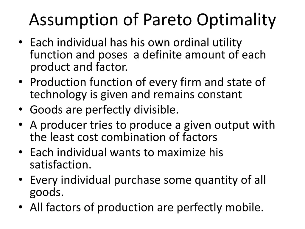 assumption of pareto optimality each individual