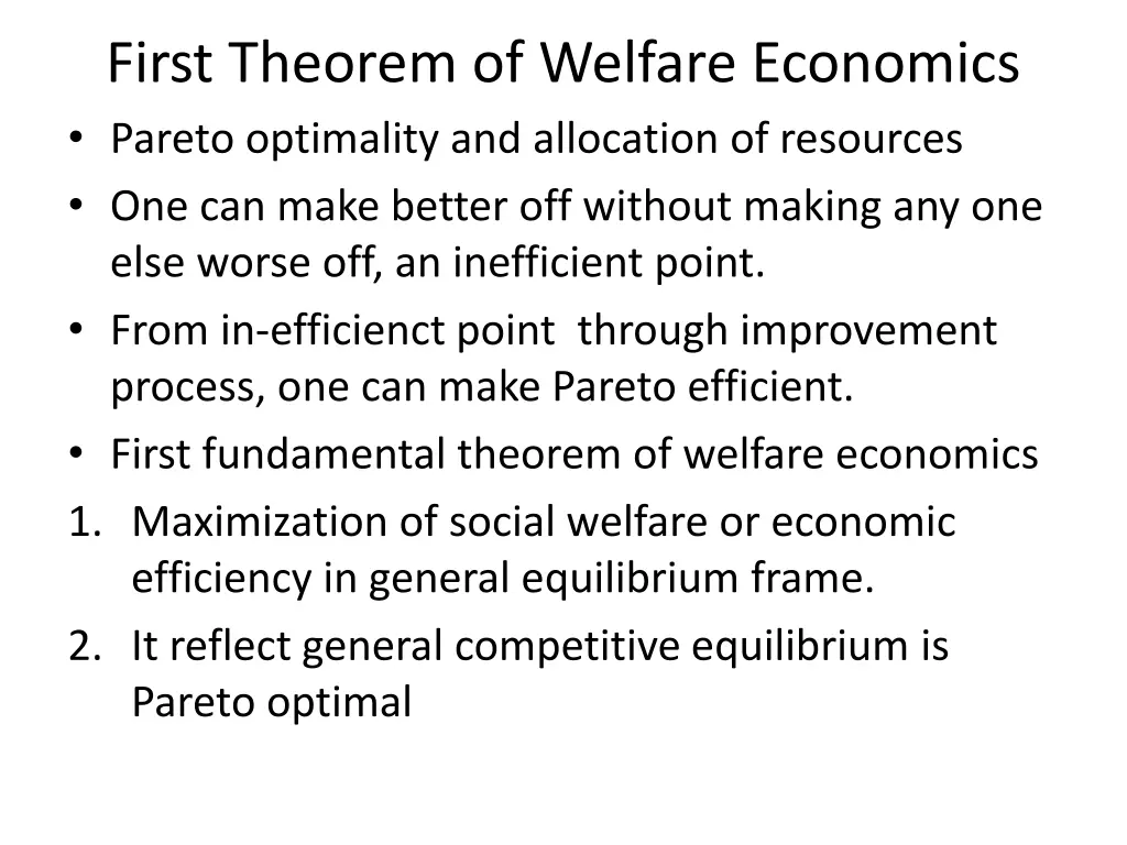 first theorem of welfare economics pareto