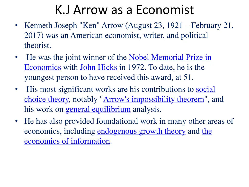 k j arrow as a economist kenneth joseph ken arrow