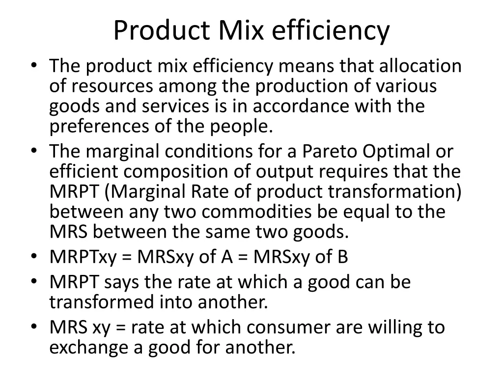 product mix efficiency the product mix efficiency 1