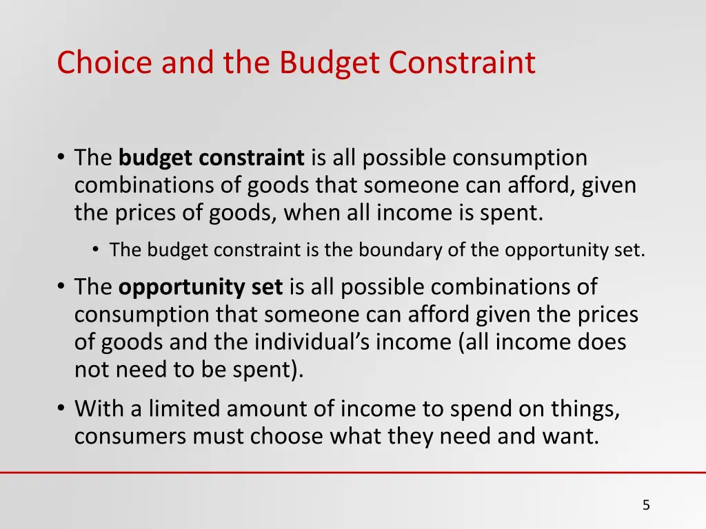 choice and the budget constraint