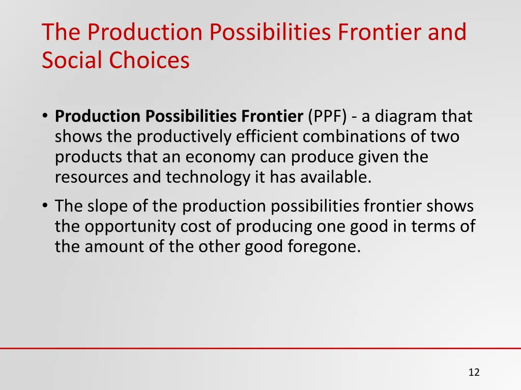 the production possibilities frontier and social