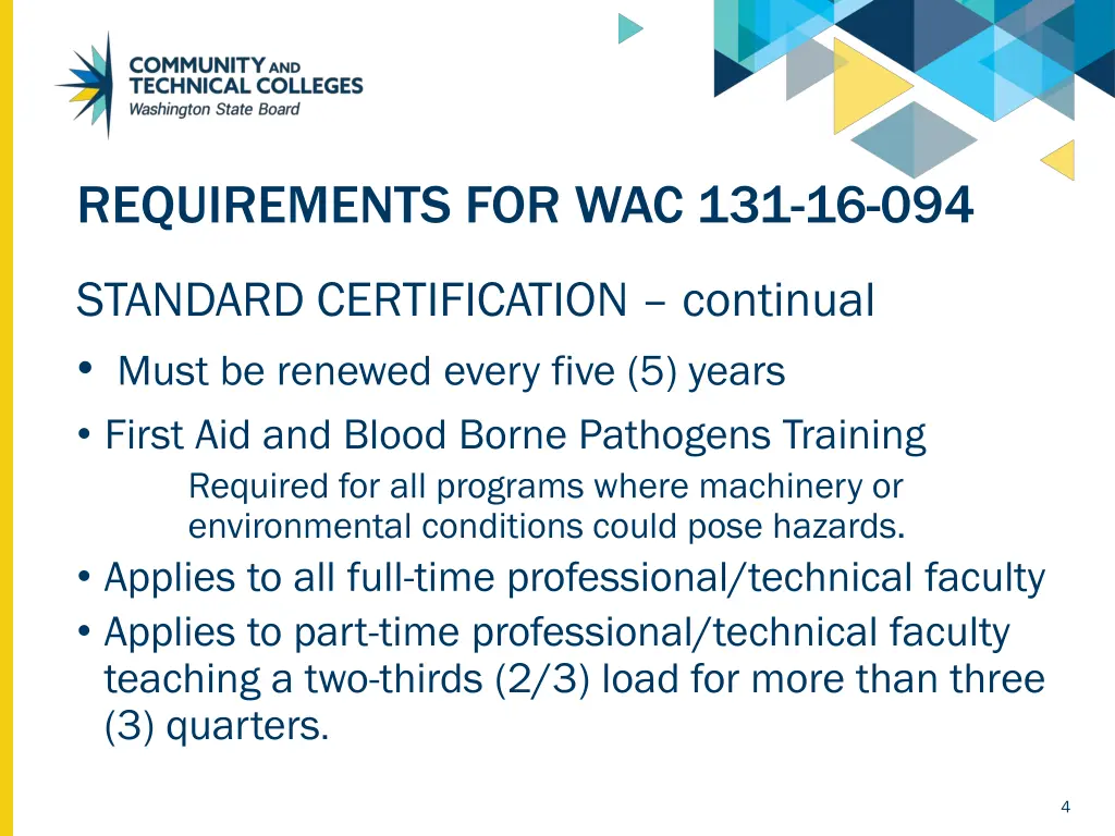 requirements for wac 131 16 094 1