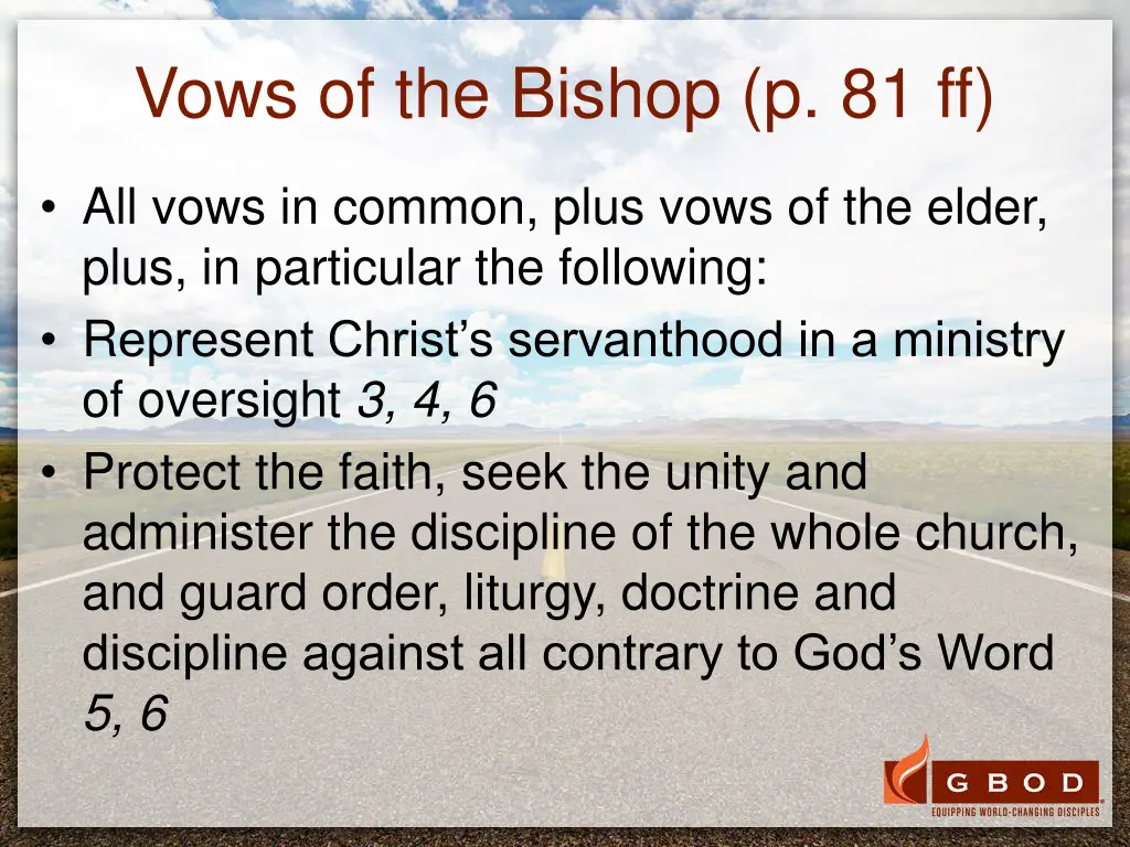 vows of the bishop p 81 ff