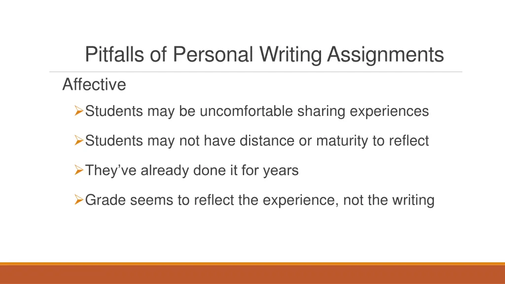 pitfalls of personal writing assignments affective