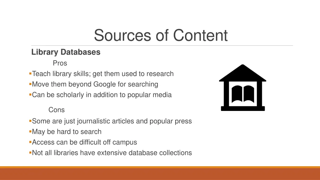 sources of content library databases pros teach