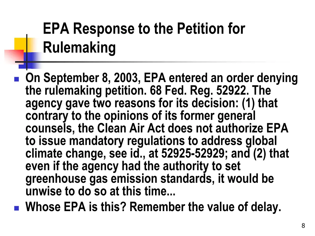 epa response to the petition for rulemaking