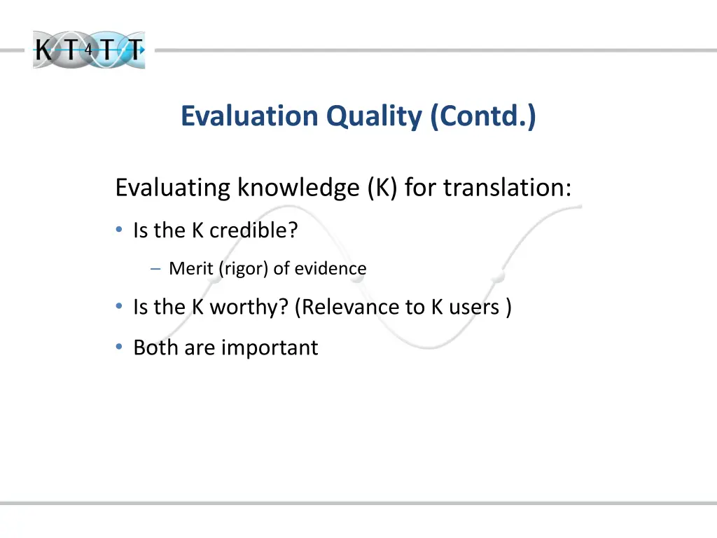 evaluation quality contd