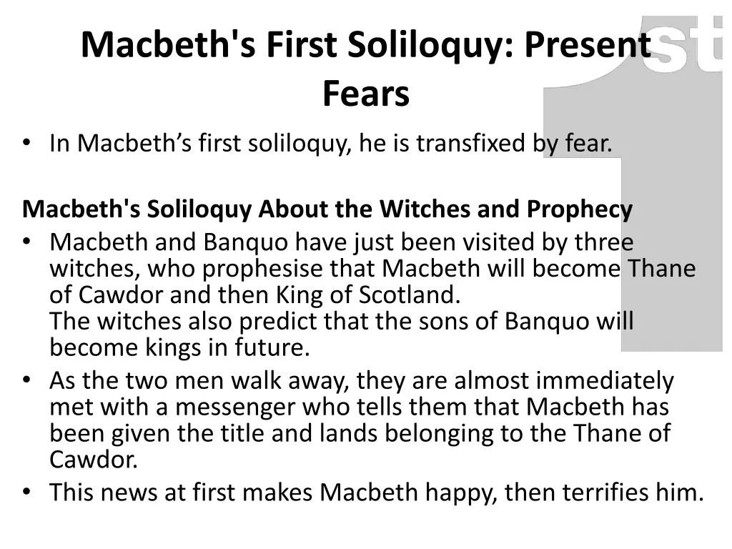 macbeth s first soliloquy present fears