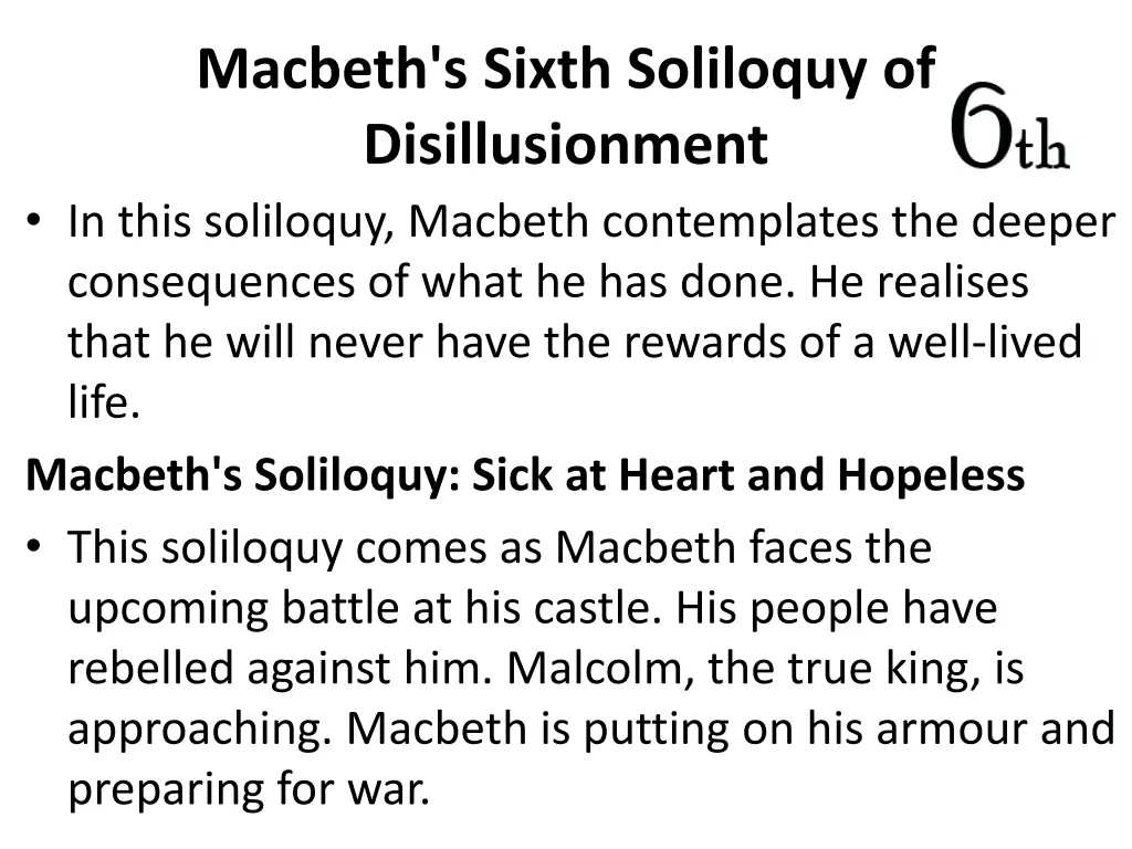 macbeth s sixth soliloquy of disillusionment