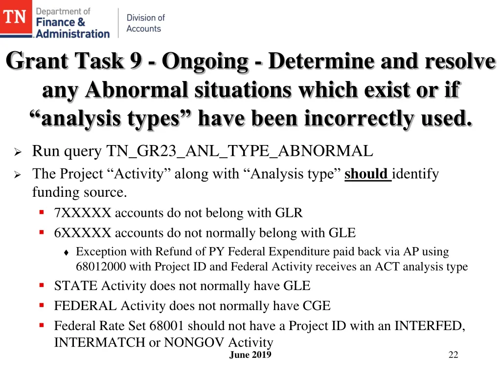 g rant task 9 ongoing determine and resolve