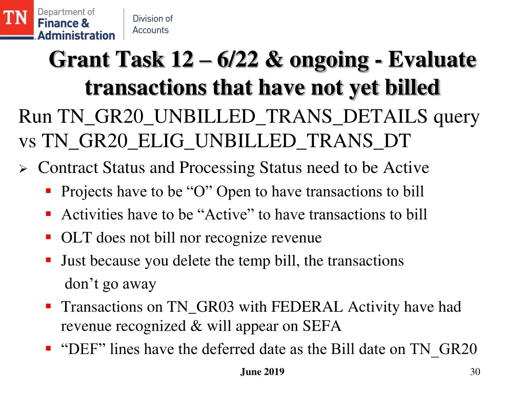 grant task 12 6 22 ongoing evaluate transactions