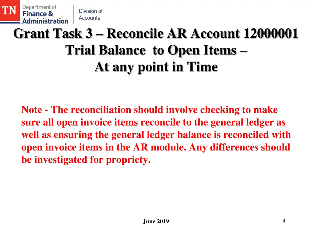 grant task 3 reconcile ar account 12000001 trial 2