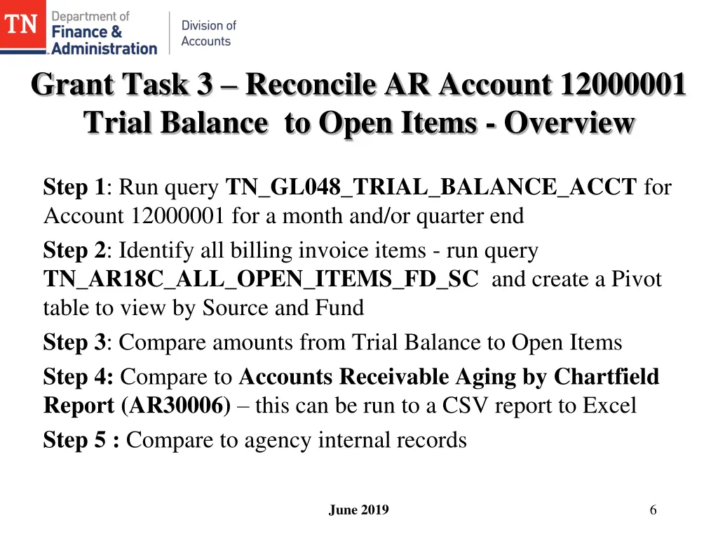 grant task 3 reconcile ar account 12000001 trial