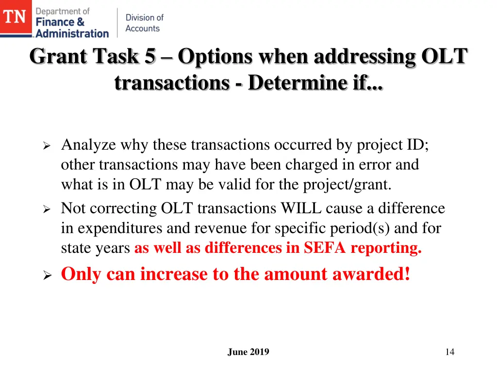 grant task 5 options when addressing