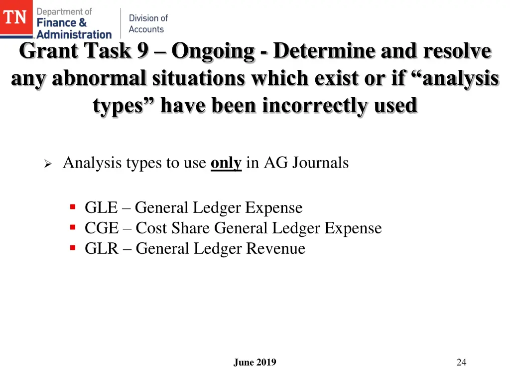grant task 9 ongoing determine and resolve 1